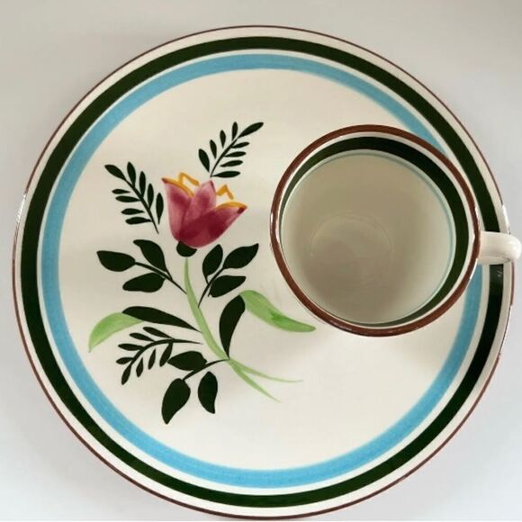 8-pc Stangl Pottery 10” Plate and Cup Country Garden Tulip 4 Sets Vintage - Picture 7 of 10